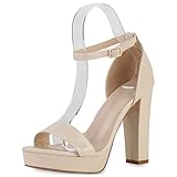  VAN HILL Damen Plateau Sandaletten Party Schuhe Blockabsatz Partyschuhe Lack Plateauschuhe Elegante Absatzschuhe 210411 Beige Lack 40