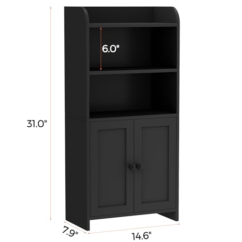 Homhedy Small Bathroom Storage Cabinet, Freestanding Toilet Paper Storage with 2 Doors and Shelves, Bathroom Organizers and Storage for Small Spaces, Laundry Room, 7.9" D x 14.6" W x 31" H, Black - Image 3