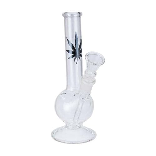bong- discount.de Dark Leaf Glasbong 18cm - Handlich, mit Kickloch, Kugelform, abgerundetes Mundstück