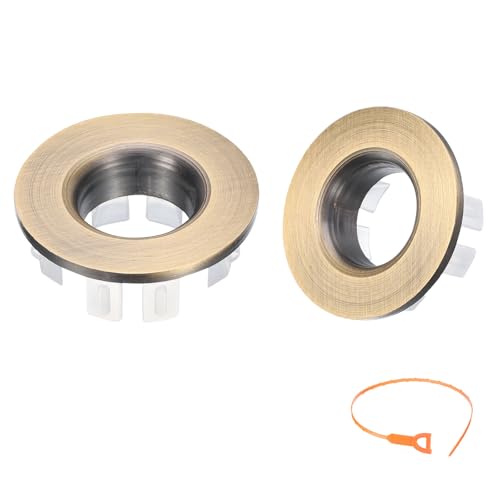 uxcell 2pcs Sink Overflow Rings, Bathroom Kitchen Basin Trim Bath Sink Hole Round Brass Overflow Drain Cover Insert in Hole with a Drain Cleaner Tool (Bronze)