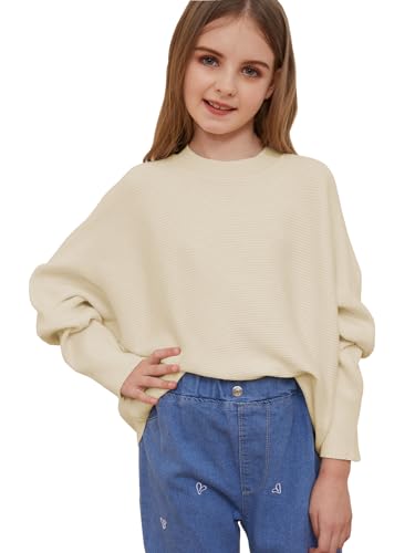 Girls Oversized Pullover Sweater Kids Fashion Batwing Long Sleeve Ribbed Knit Fall Tops4