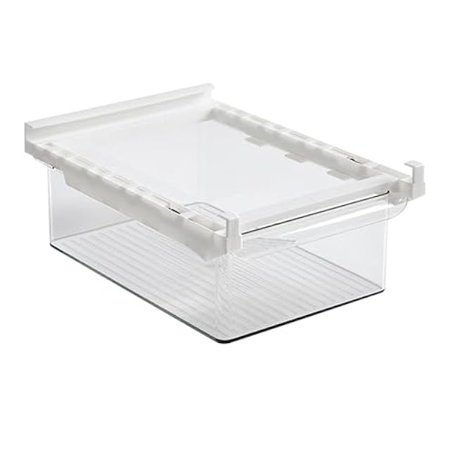 Refrigerator Drawer Organizer | Clear PET Fridge Bin for Eggs/Fruits/Vegetables | Pull Out Shelf Holder with Hanging Design | 33.5x23x13.5cm Storage Box