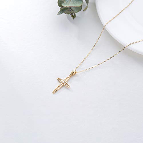 14K Solid Gold Cross Necklace with Premium Moissanites, Real Yellow Gold Cross Pendant Fine Blessing Jewelry Gift for Women 18 inch Gold Adjustable Chain3