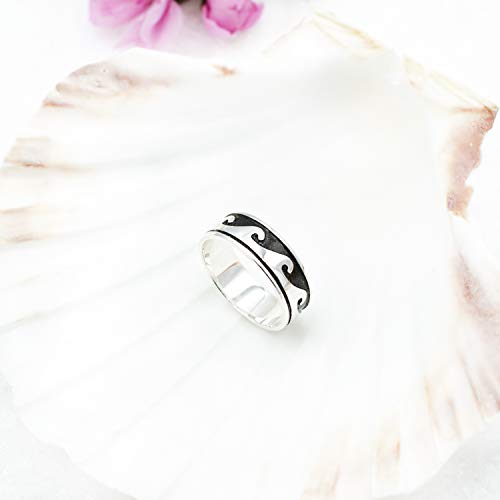 925 Sterling Silver White Blue Opal Ocean Wave Ring for Women & Men. Dainty Cute Fun, Thumb Midi Pinky Beach Rings. Tropical Surfer Tidal Wave Wedding, Engagement Bands.4