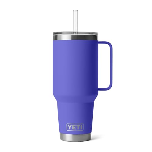 Image of YETI Rambler 42 oz Tumbler with Handle and Straw Lid, Travel Mug Water Tumbler, Vacuum Insulated Cup with Handle, Stainless Steel, Ultramarine Violet