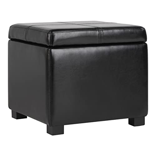 Safavieh Hudson Collection Williamsburg Black Leather Square Storage Ottoman #TOP3