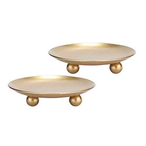 Oro Placa de Hierro Titular de Vela, la Vela del Pilar de Hierro Decorativo Placa, Pedestal Soporte de la Vela de LED y Velas de Cera, Incienso Conos, SPA, Bodas (2 Piezas) Cover