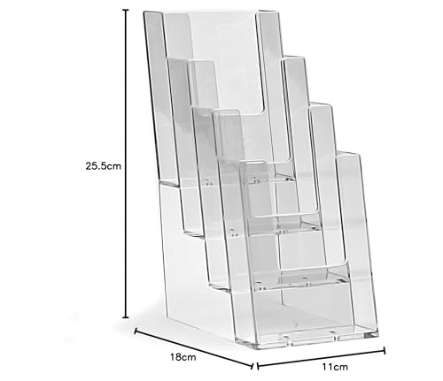 taymar 4C110 Prospekthalter/Flyerhalter 4 Fächer DIN Lang (DL), Polystyrol, Transparent