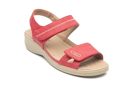 Image of Cushion Walk Ladies Touch Close Wedge Sandals, Open Toe Slingback, Faux Leather, Lightweight Summer Comfort Shoes (Red, UK Footwear Size System, Adult, Women, Numeric, Medium, 5)