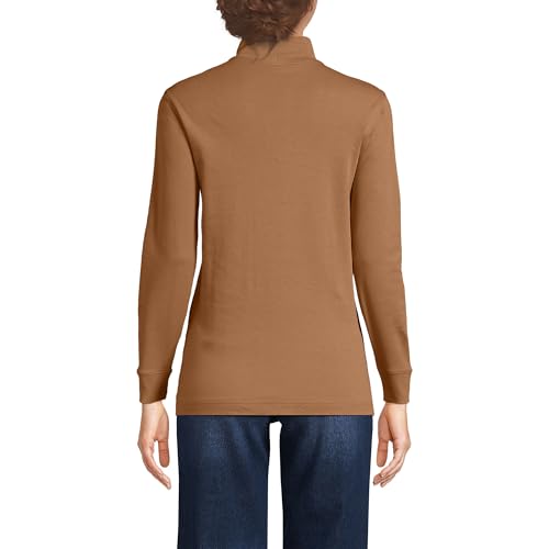 Image of Lands' End Women Long Sleeve Relaxed Cotton Mock Canyon Camel Regular X-Large
