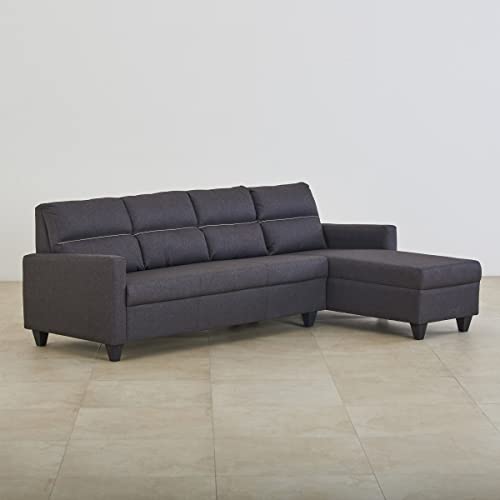 Image of Home Centre | Helios Clary Fabric 4-Seater Right Corner Sofa with Chaise | Sofa for Living Room | Solid Wood | Brown | 1 Year Warranty