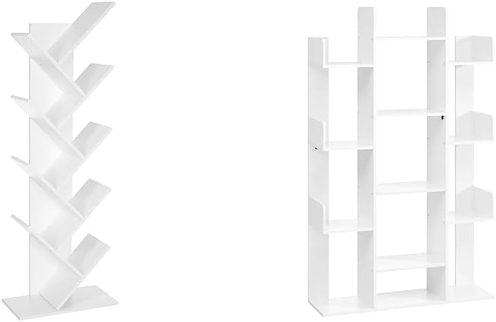 Yusong Corner Bookshelf, 5-Tier Square Bookcase, Elegant Curve Design