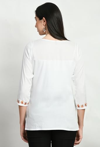 Image of QAZMI Women's Cotton Embroidered Regular Tunic Shirt (Top Short Multicolour