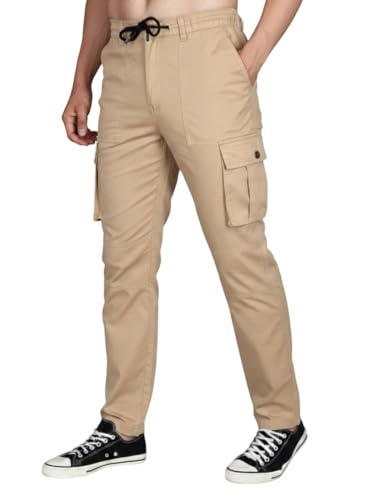 Image of Vogaan Men's Cotton Cargo Pants | Casual Trousers for Men | Comfortable Lower for Men | Breathable Pants with 6 Pockets & Drawstring Elastic Waistband