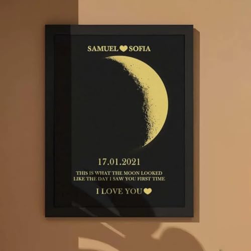 Marco de impresión de fase lunar de madera y lámina dorada premium