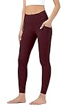 Leovqn Damen Sport Leggings Hohe Taille Blickdicht Yoga Hosen mit Taschen für Sports Laufen Joggen Training Freizeitkleidung Weinrot M
