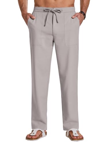 COOFANDY Men Cotton Linen Pants Beach Casual Pant Lightweight Slacks Pocket