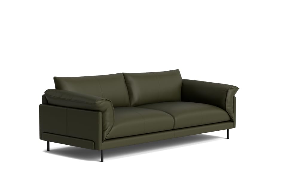 Image of LEGACY OF COMFORT Zola 3 Seater Sofa Three Seater Sofa Leather for Living Room Hotels and Offices (Olive Green)
