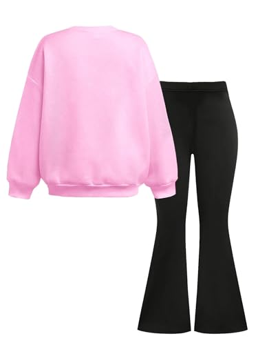 Image of Girls 2 Piece Outfits Long Sleeve Crew Neck Bow Sweatshirt Top and Flare Pants Set