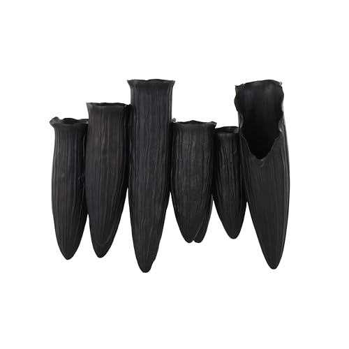 Image of Deco 79 Ceramic Abstract Decorative Vase Floral Inspired 10 Openings Centerpiece Vase with Linear Grooves, Flower Vase for Home Decoration 13 inch x 5 inch x 11 inch, Black