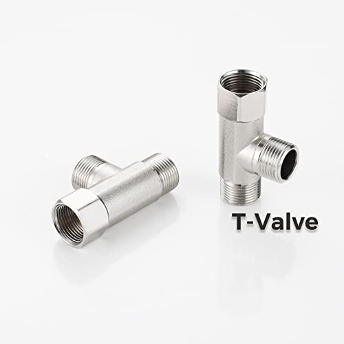 Bass 3/8 Compression Tee Valve Adapter - 3 Way, 3/8'' Inlet/Outlet, Angle Stop Valve, Add-A-Tee Connector, 2 PCS