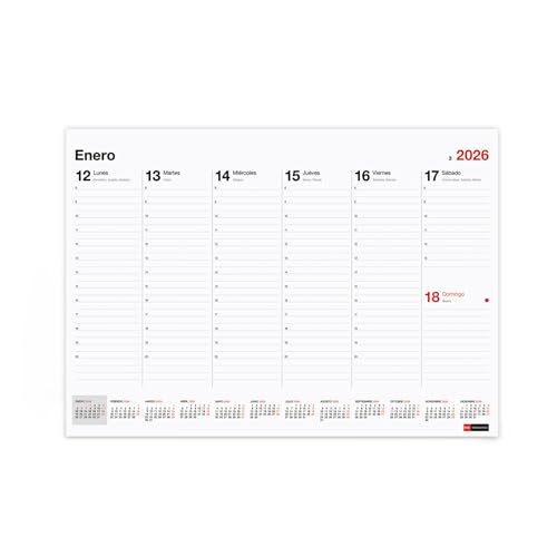 Miquelrius - Planificador 2026 semanal Basic, Planning de sobremesa, Calendario A3: 420 x 296 mm, Con espacio para anotar, Vade semana vista, Encolado, Español