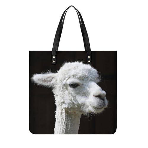 Sac à main shopper Alpaga Blanc pour femmes - Grand tote bag de voyage en tissu 39x39cm