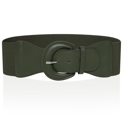 Ro Rox Raya Elasticated Nurse Belt Stretch Wide 50's Retro Vintage Waist Cincher, Khaki, S