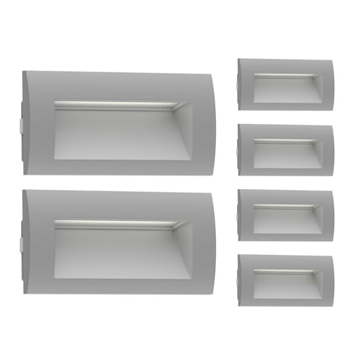 ledscom.de 6 Stück LED Wandeinbauleuchte ZIBAL, Downlight für außen, IP65, grau matt, 140 x 70mm, 3,3 W, 209lm, warmweiß
