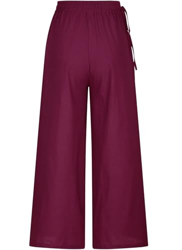 Image of KOTTY Women's Crumble Fabric High Waist Solid Color Drawstring Wide Leg Trousers Loose with Pockets