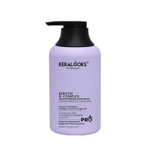 Image of Keralooks Professional Keratin B-Complex Smoothing Hair Mask (500ml) Deep Nourishment for Dry & Frizzy Hair with Biotin, Collagen, Niacin & Argan Oil | Sulphate & Paraben Free