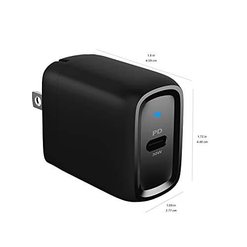 Image of Amazon Basics 30W One-Port Foldable GaN USB-C Wall Charger with Power Delivery PD for Tablets & Phones (iPhone 16 /15 /14 /13 /12 /11 /X, iPad, Samsung, and More), Compact Travel Charger, Non-PPS, Black