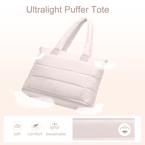 Image of Puffer Tote Bag for Women Quilted Nurse Bag Lightweight Work Bag for Teacher Travel Handbag with Multiple Pockets