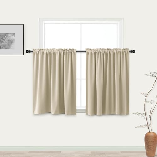 Image of KOUFALL Rod Pocket Blackout Tier Short Curtains-Biscotti Beige-34x30