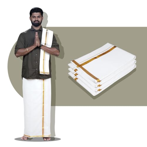 men39s cream cotton dhotiveshtimundu set includes dhoti 38m angavastram 18m and dhoti belt 14m - indian ethnic wear