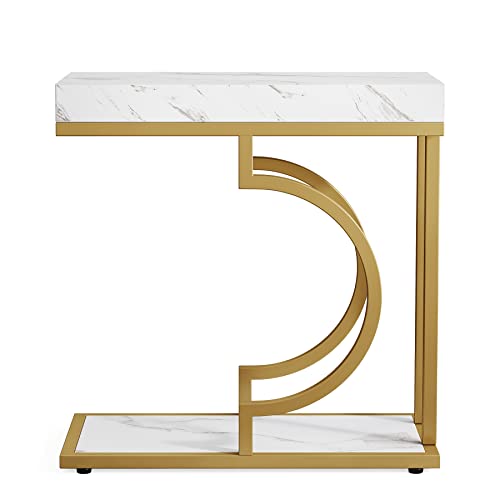 Tribesigns Narrow Side Table White Gold Side Table Set Of 2 C Shaped End Table Modern Bedside Table Small Side Table For Couch, Sofa Table With Metal Frame For Living Room #TOP7