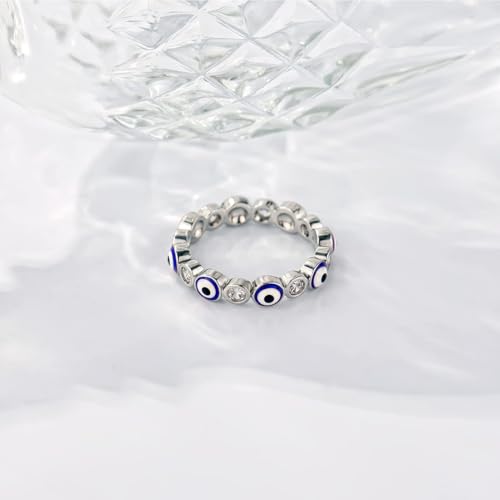 Evil Eye Ring for Women 18K White Gold Plated Evil Eye Band Cubic Zirconia Braided Engagement Promise Statement Wedding Ring Jewelry Gift Size 6-103