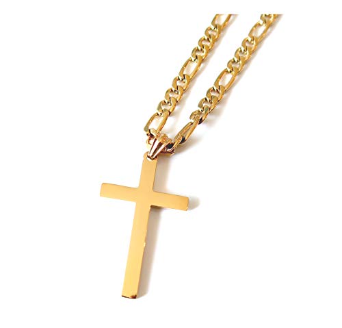 14K Gold Figaro link Chain Cross Pendant Necklace Gold filled Clasp for Men,Husband, Thin for Charms Miami Cuban Link Diamond Cut Fashion jewelry (20)