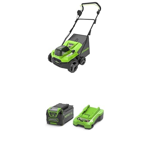Greenworks Râteau Scarificateur Aérateur Gazon sans Fil Moteur sans Balai, 3100 TR/Min, Largeur Travail 38 cm, 5 Profondeurs, Bac Ramassage 45L,4Ah Batterie ni Chargeur, Garantie 3 Ans