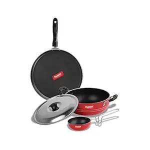 Sumeet Aluminium 2.6 mm Thick Non-Stick Harkin Combo Set (Red, Dosa Tawa 26.5cm Dia, Kadhai with Lid 1.5Ltr Capacity- 20cm Dia, Tadka Pan 10cm Dia)
