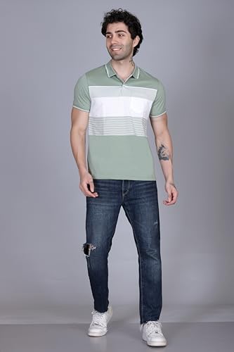Image of SANE ORIGINALS T-Shirt for Men with Pocket || Textured Striped Polo for Men