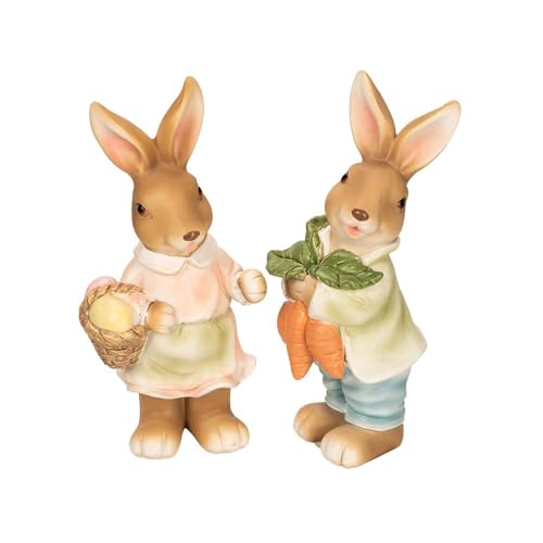 Ideen mit Herz Figuras decorativas de pareja de conejos, 2 figuras de conejos con zanahorias y huevos de Pascua, decoración de Pascua, aprox. 14 cm de alto (diseño 1)