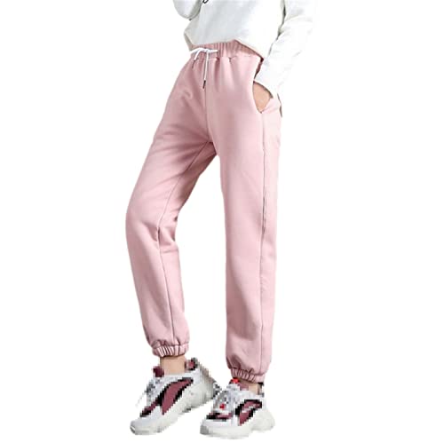 Pantalon d'hiver slim décontracté chaud pour femme rose C001 polaire