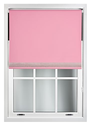 FURNISHED Verdunkelungsrollos mit Diamante-Kante – Verdunkelungsrollo mit Thermischer Stoffisolierung und Dekorativem Diamante-Glitzerbesatz, Rosa Bis zu 60W x 210L cm