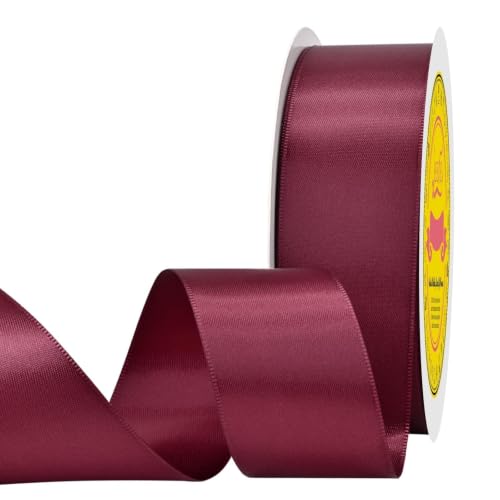Image of Double Face Burgundy Satin Ribbon 1-1 /2 inch X 50 Yards Polyester Burgundy Ribbon for Gift Wrapping Very Suitable for Weddings Party Hair Bow Invitation Decorations and More