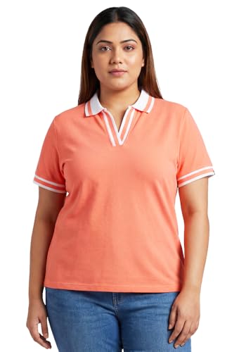 Image of Wear Your Opinion Plus Size Women Polo V Neck Stripe Collar Tshirt Top | Half Sleeve