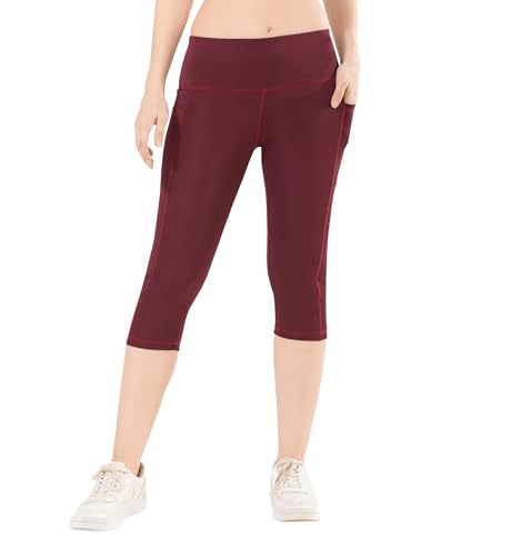 Image of TRASA Active 3 /4th Yoga Pants for Womens Gym High Waist with 2 Pockets, Tummy Control, Workout Pants 4 Way Stretch Yoga Capri - Available Sizes - S, M, L,XL, 2XL,3XL,4XL