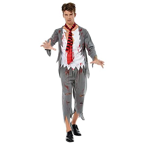 Kahbin Halloween Scary Bloody Costume Set for Mens Hospital Zombie Ghost Costume Suit Cosplay Outfit for Halloween Party (S, Gray) Cover