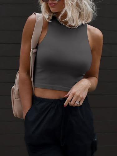 Image of ATHMILE Womens Double Lined Crop Tank Tops Casual Basic Shirts Sleeveless Workout Tops Cute Summer Clothes Teen Girls