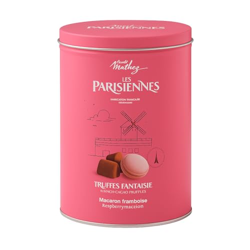 Mathez Les Parisiennes Trüffel mit Himbeer-Macarons in ovaler Metalldose